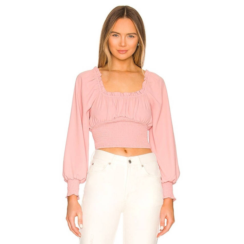 1.STATE Square Neck Long Sleeve Smocked Blouse XS